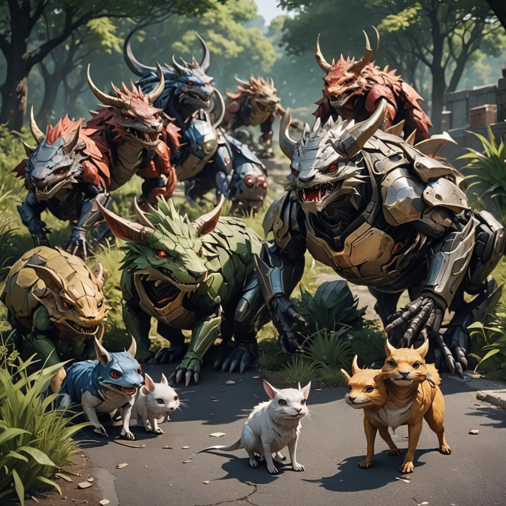 Whimsical Roadside Creatures in Detailed 3D Anime Art