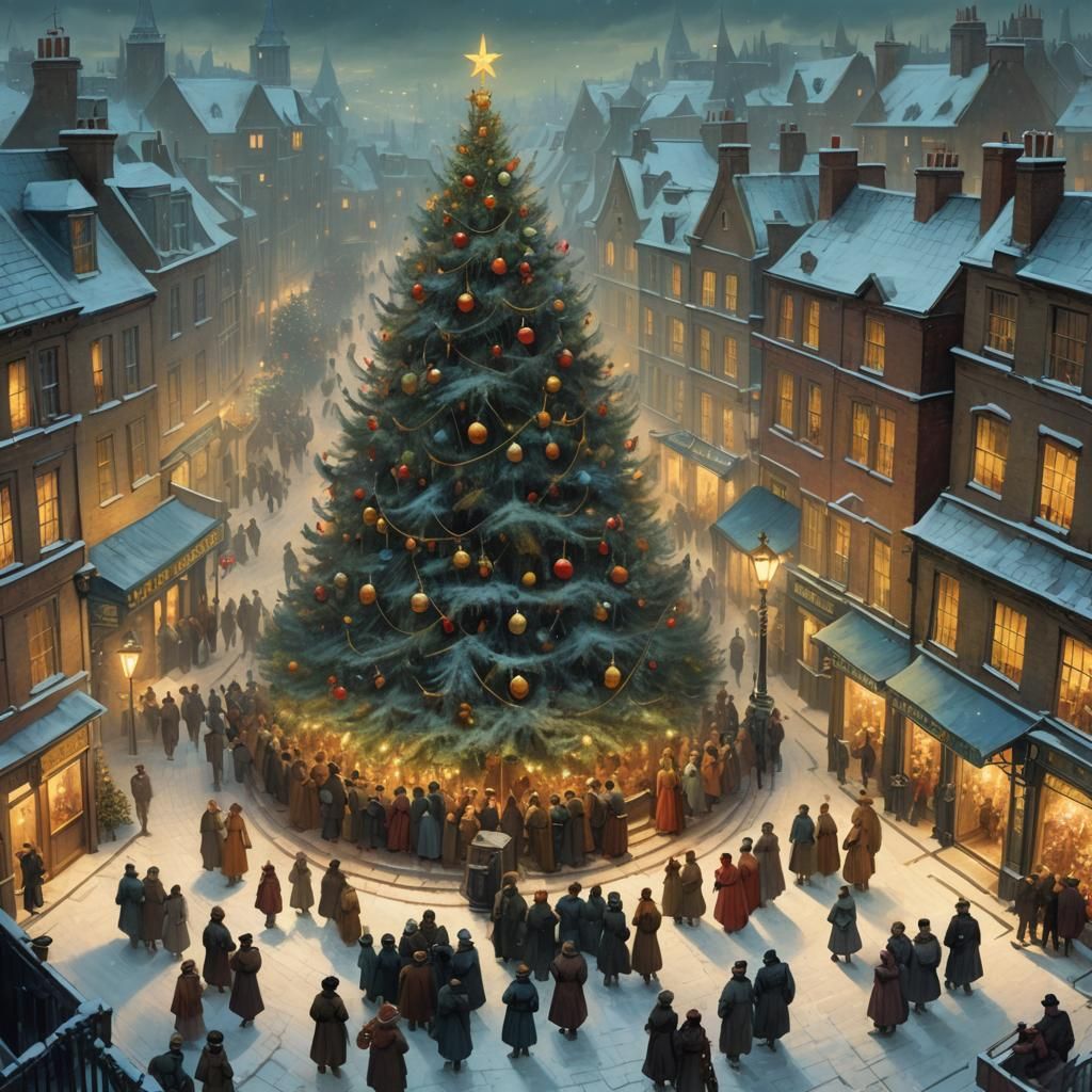 Victorian Christmas Gathering in Pre-Raphaelite Style