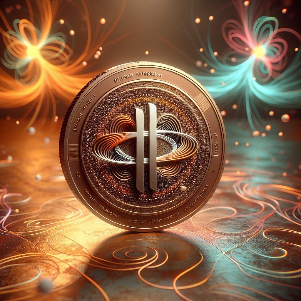 Sleek Bronze Higgs Crypto Coin with Quantum Energy Swirls