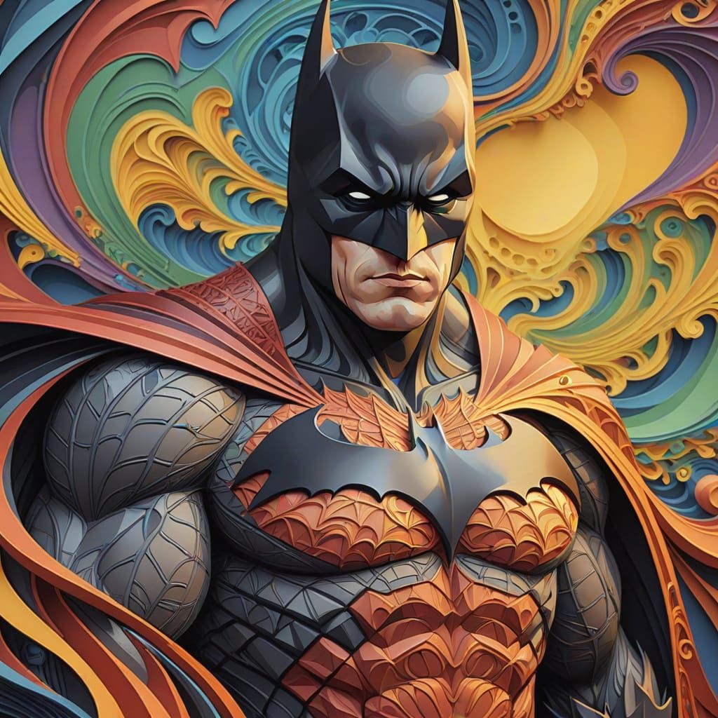Abstract Batman Vector Fractal Art with Gouache Detail