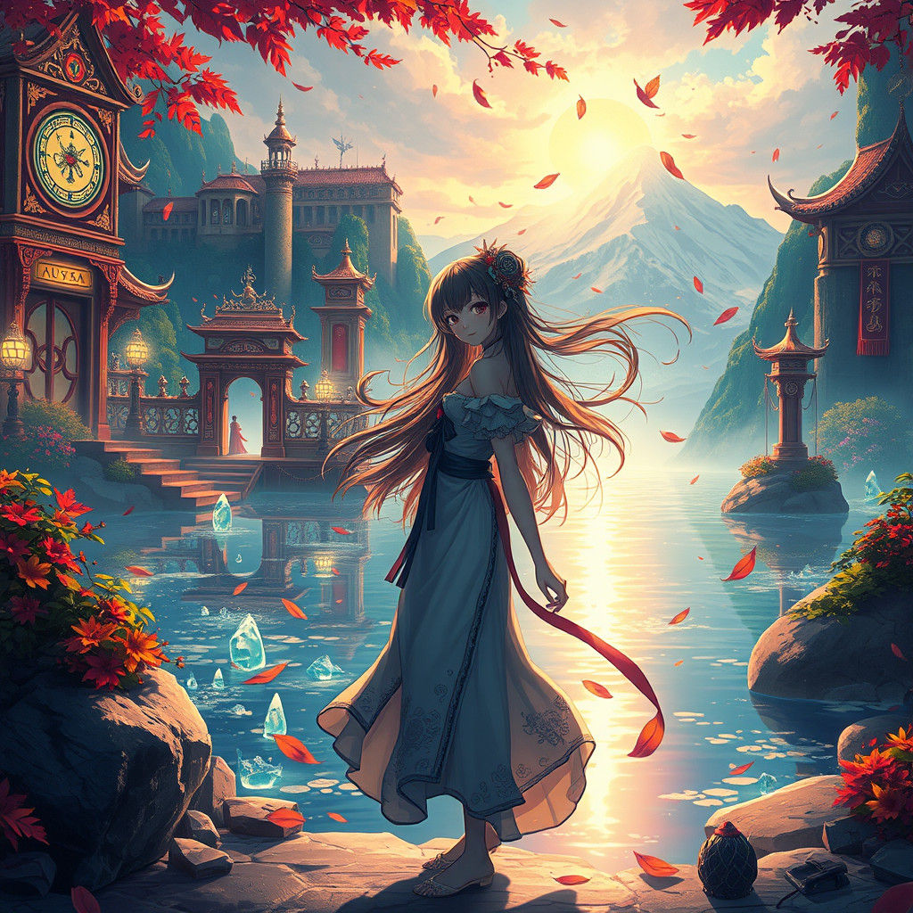 Anime Girl in Vibrant Fantasy Landscape