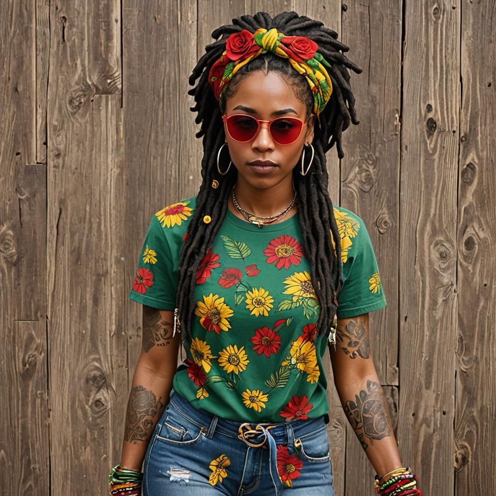 Stylish Woman with Dreads in Floral Fashion