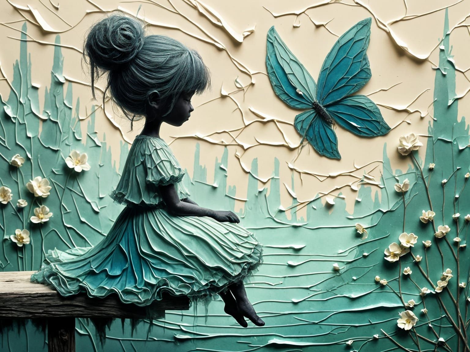 Tiny Caterpillar Meets Giant Blue Monarch Butterfly