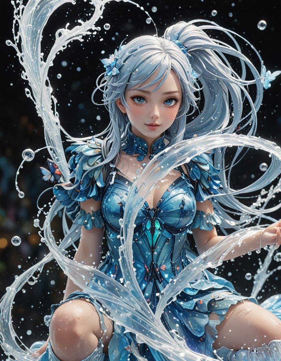 Butterfly Made of Water Spray in Vibrant Oil Painting Style