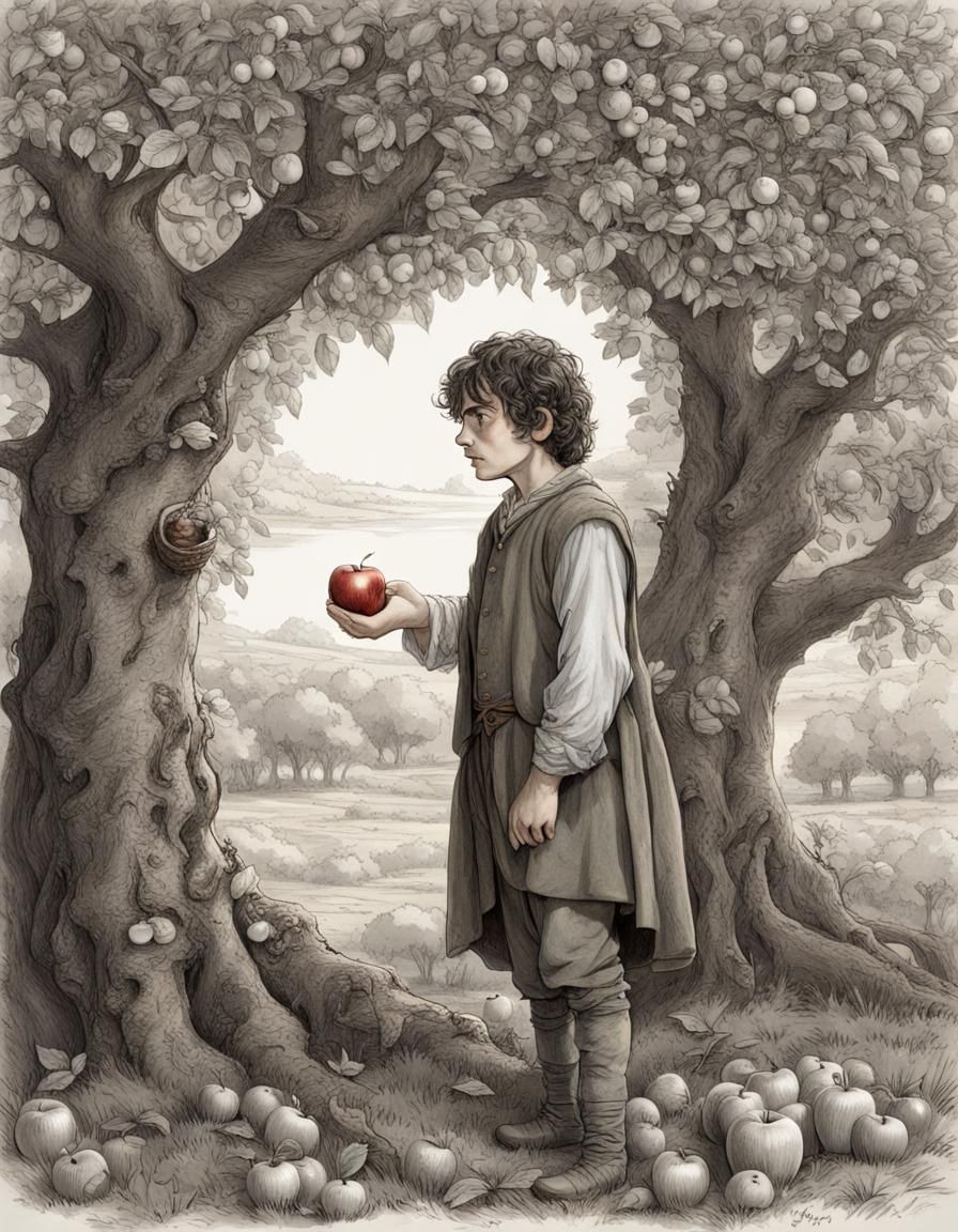 Hobbit with Apple in Middle Earth