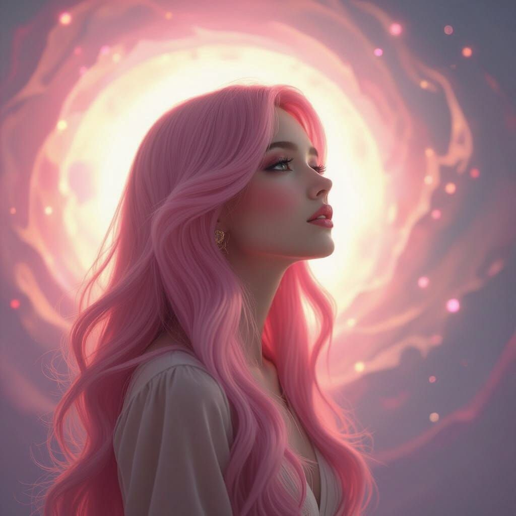 Disco Woman in Pink Nebula, Surrealist Style