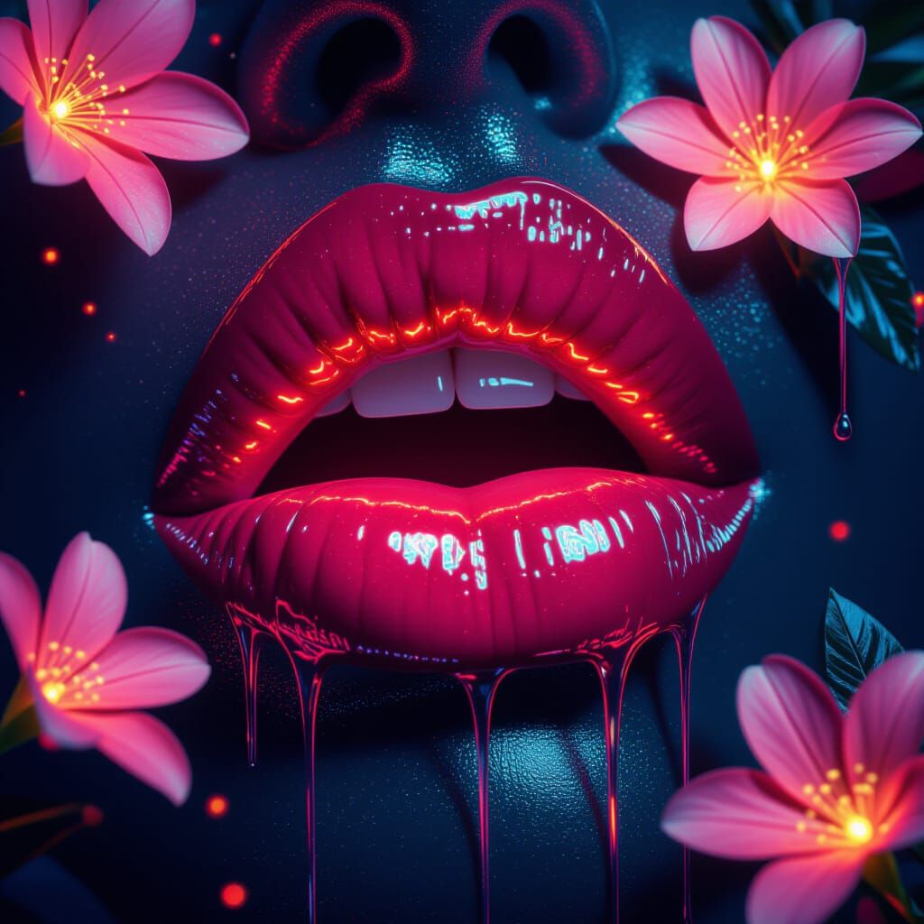 Neon Kiss: Hyperrealistic Cyberpunk Lips