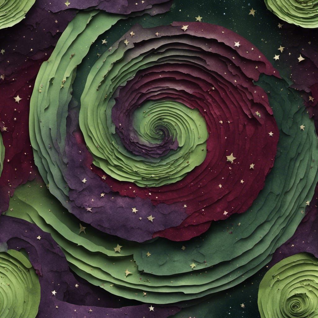 Realistic Spiral 3D Nebula, Layered Ripped Paper Collage, Mo...