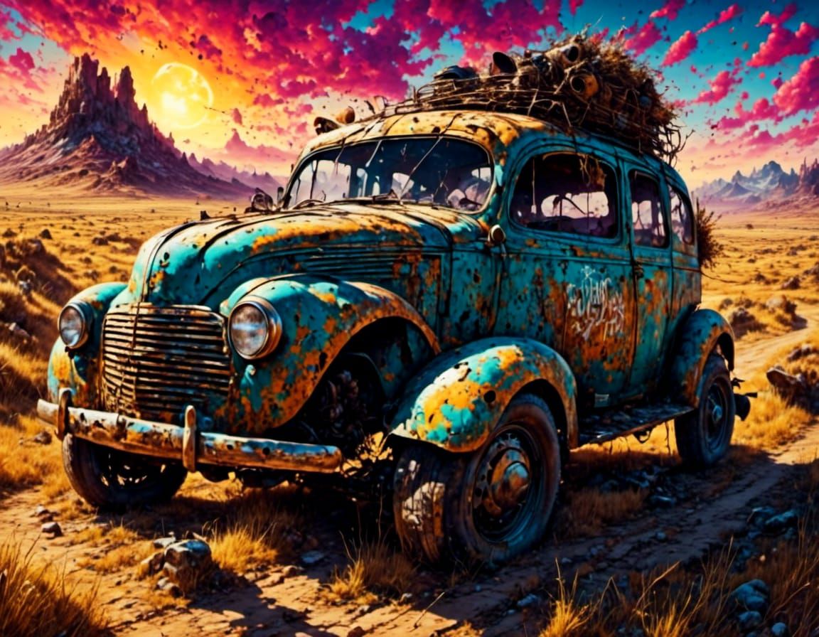 Wolpertinger Graffiti Art on Prairie at Sunset