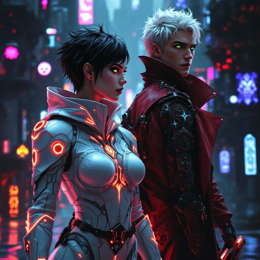 Cyberpunk Goth Demon Hunter Lady in Exquisite 8k Cityscape