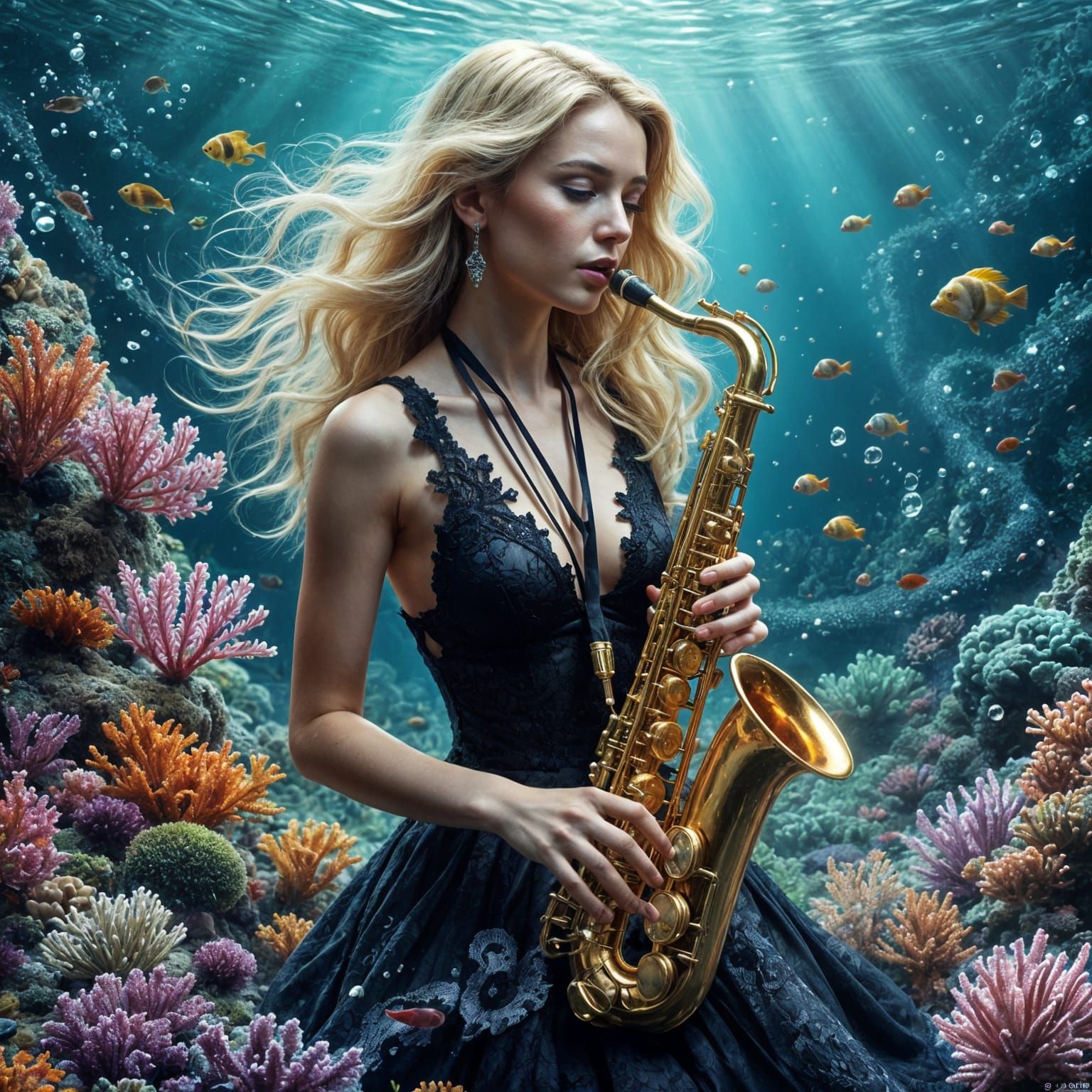 Ethereal Saxophone Serenade on a Coral Reef