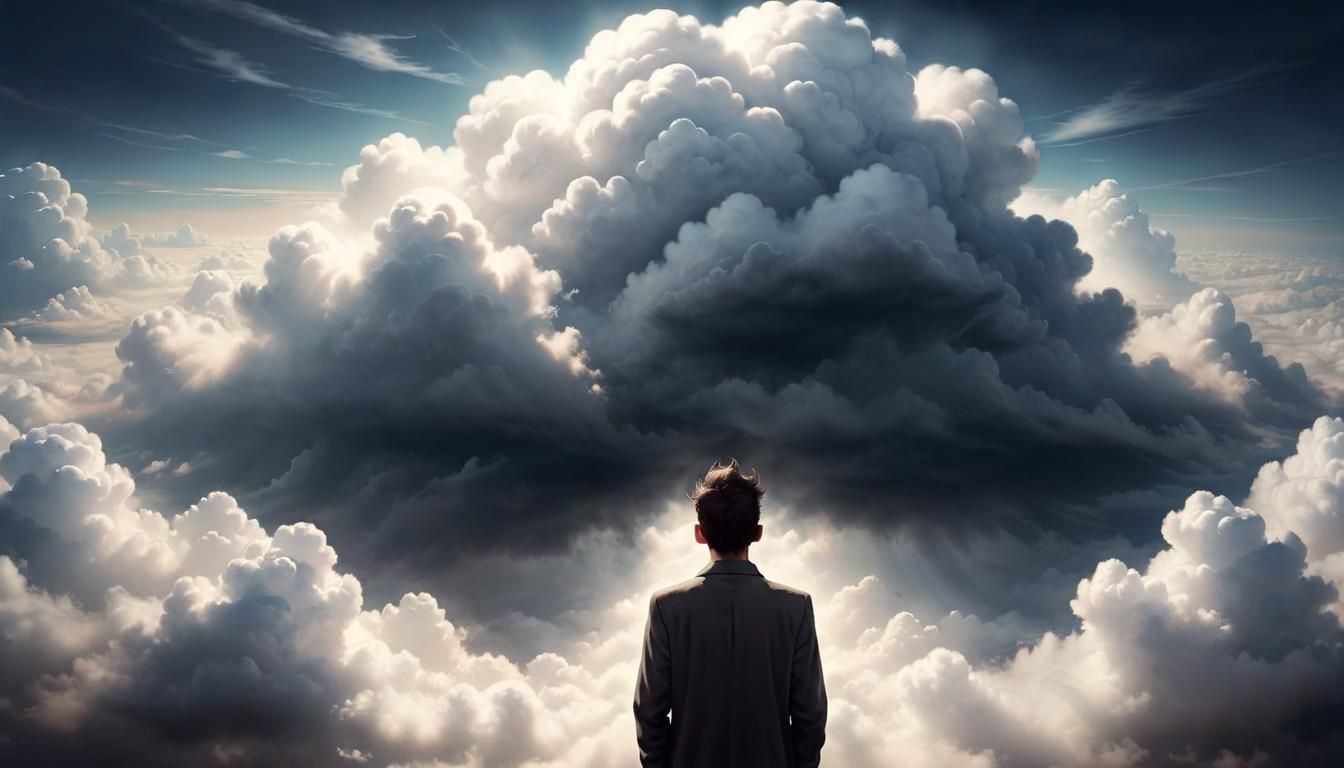 Surreal Man with Head in Clouds