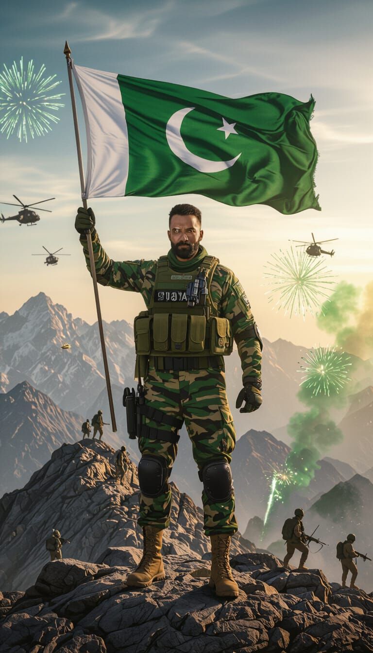 Pakistan Army Commando Portrait on Mountain Peak