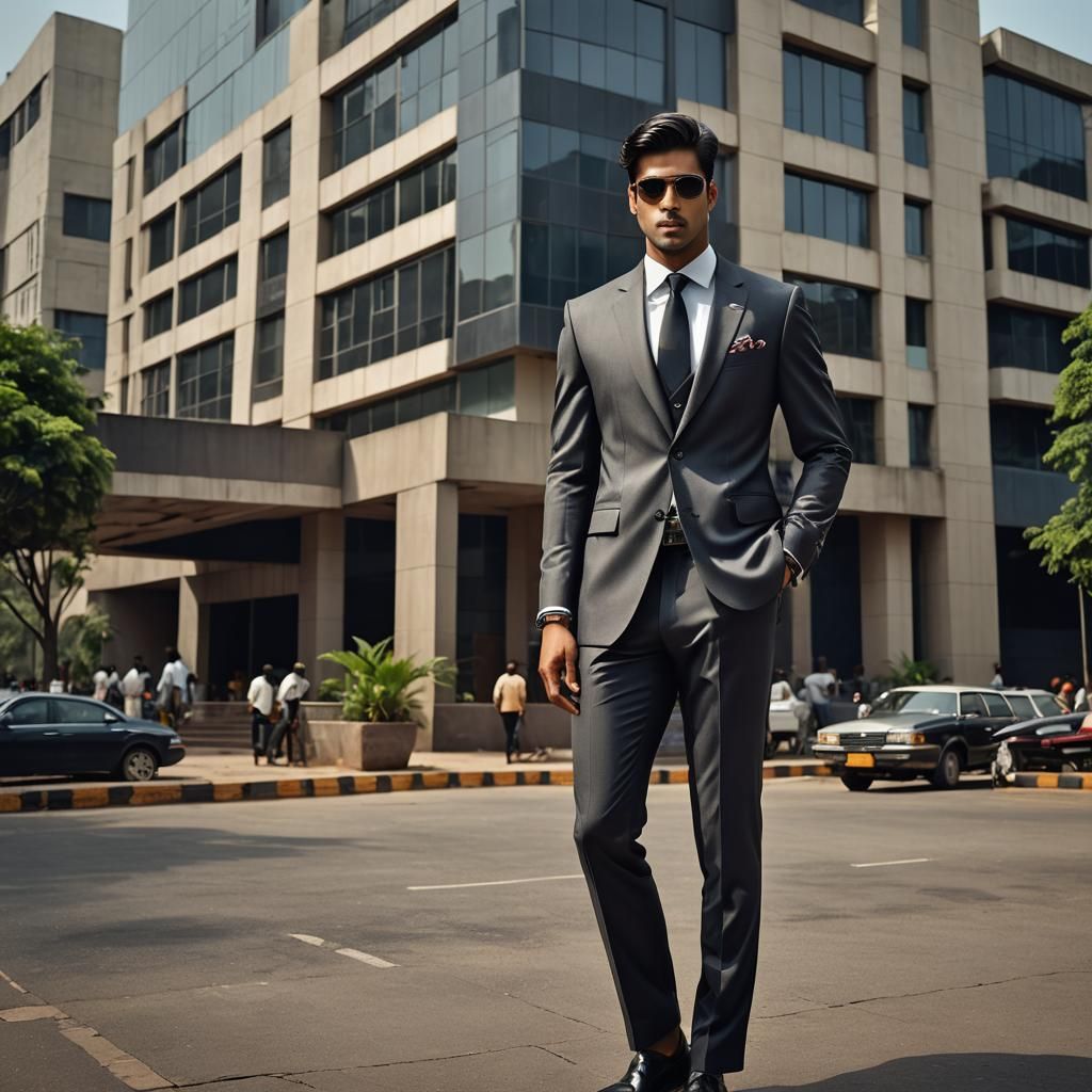 Elegant Male Model in Hyderabad Office, Detailed Matte Paint...