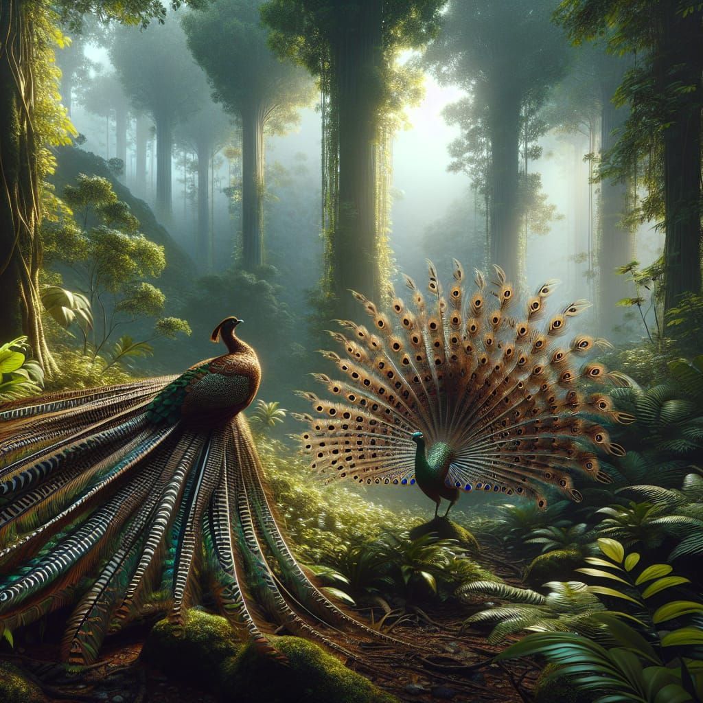 Majestic Argus Bird in Tropical Rainforest Elegance