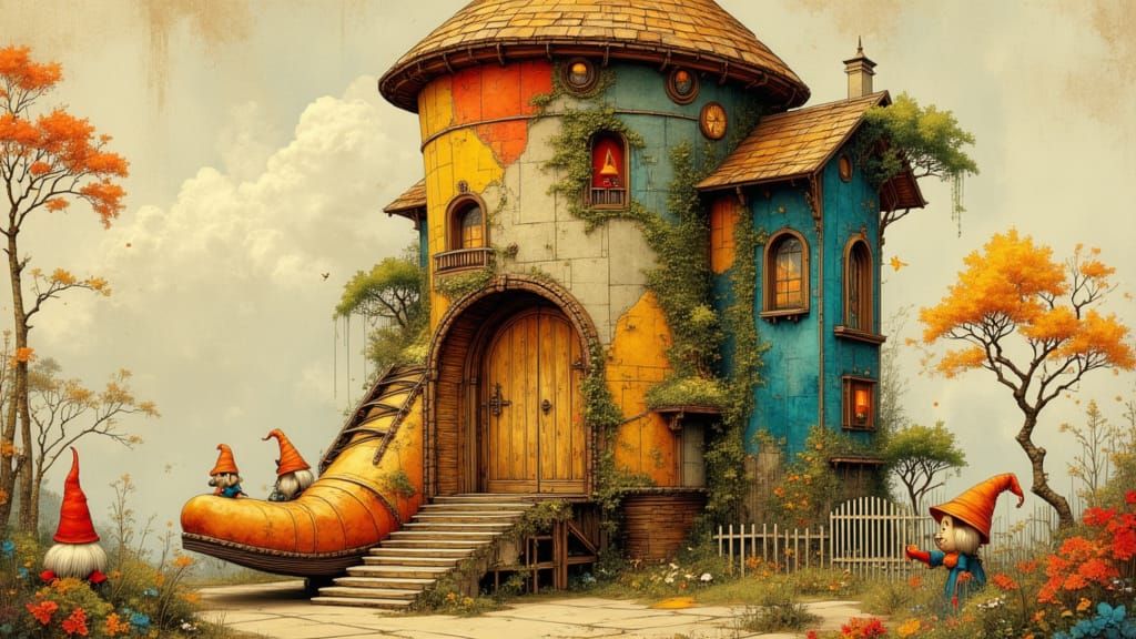 Whimsical Gnome Village Inside a Giant Boot