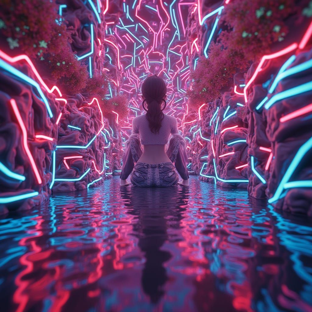 Neon Dreamscape: Hypnotic Visual Illusions in 3D