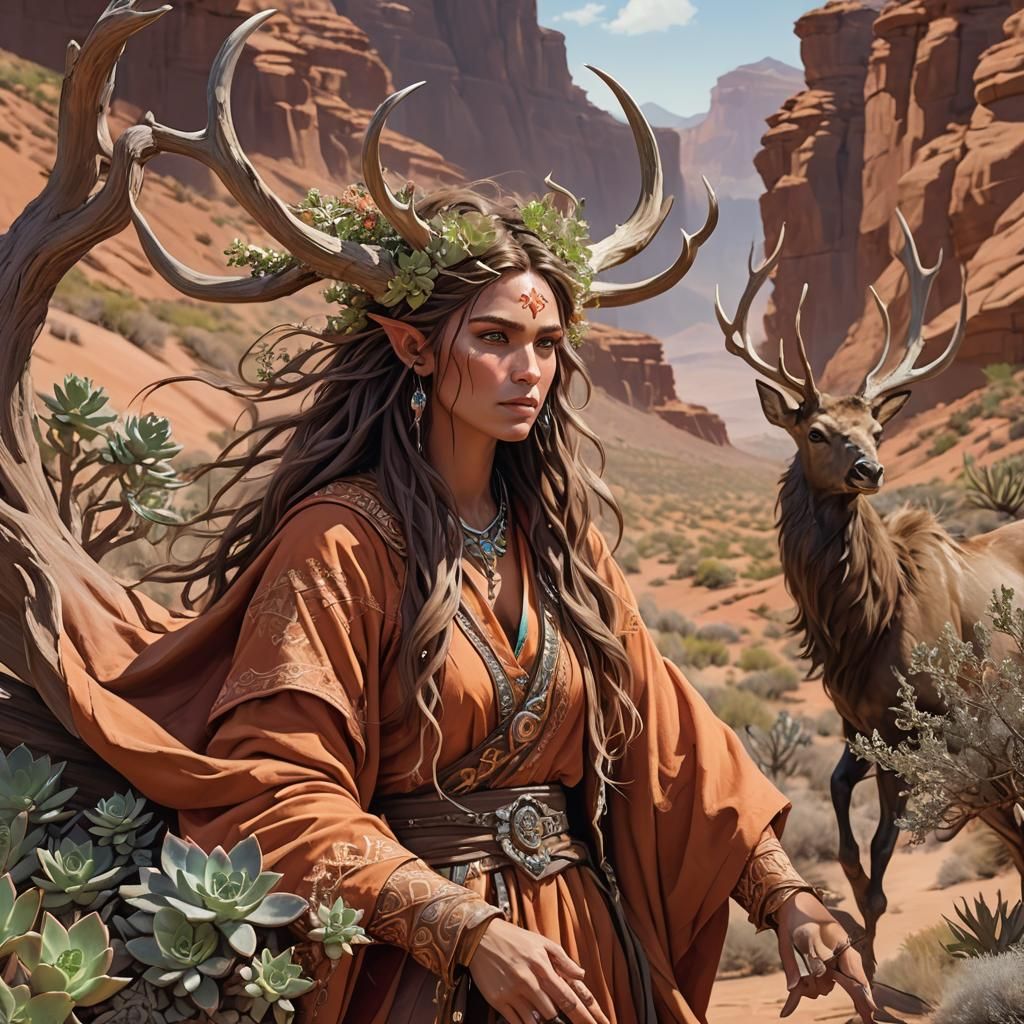 Desert Elf Woman Rides Crystalline Elk