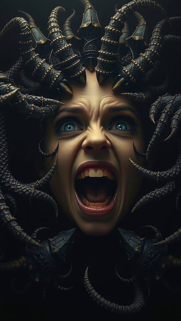 Dark Surrealist Portrait of a Tormented Woman in Gothic Styl...