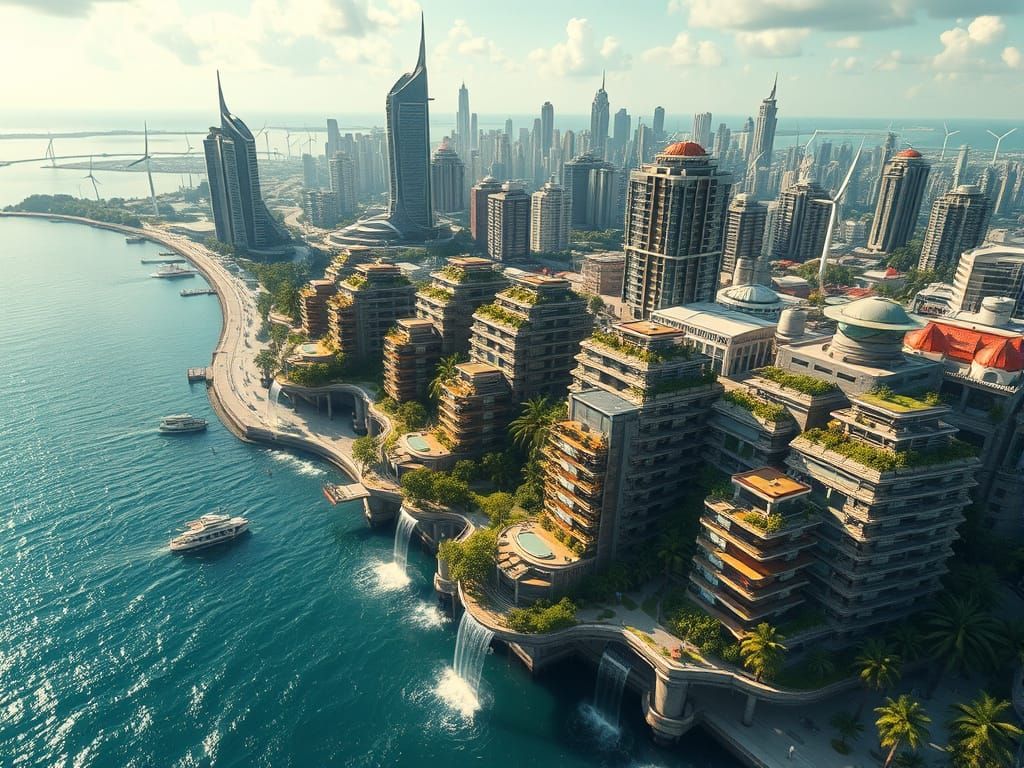 Solarpunk Coastal Metropolis Unfolds by the Bay