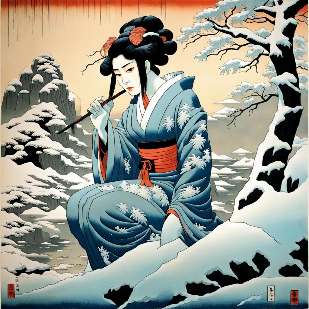 Icy Lady: Ukiyo-e Meets Sci-Fi Art