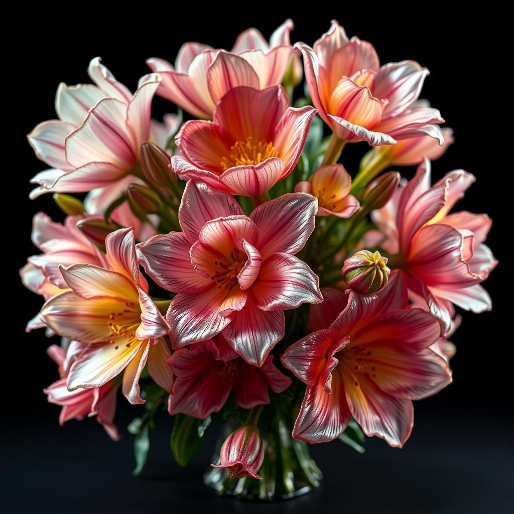 Enameled Glass Flowers: Hyperrealistic Maximalist Bouquet