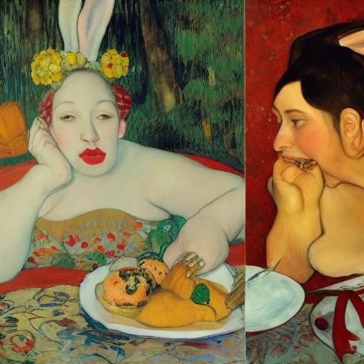 Rabbit and Vampire in Art Nouveau Style