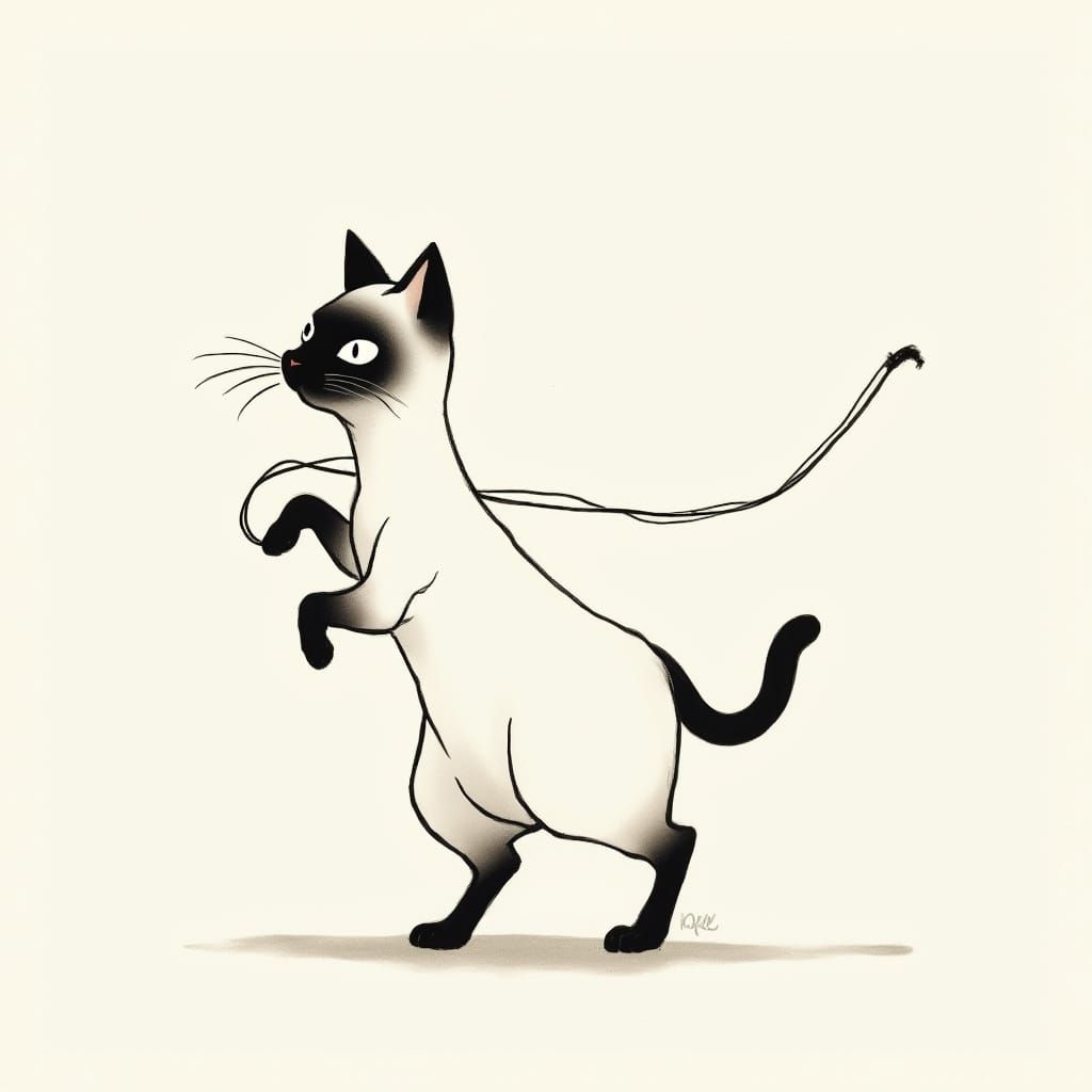 Siamese Cat Doing Tai Chi in Sumi-e Style