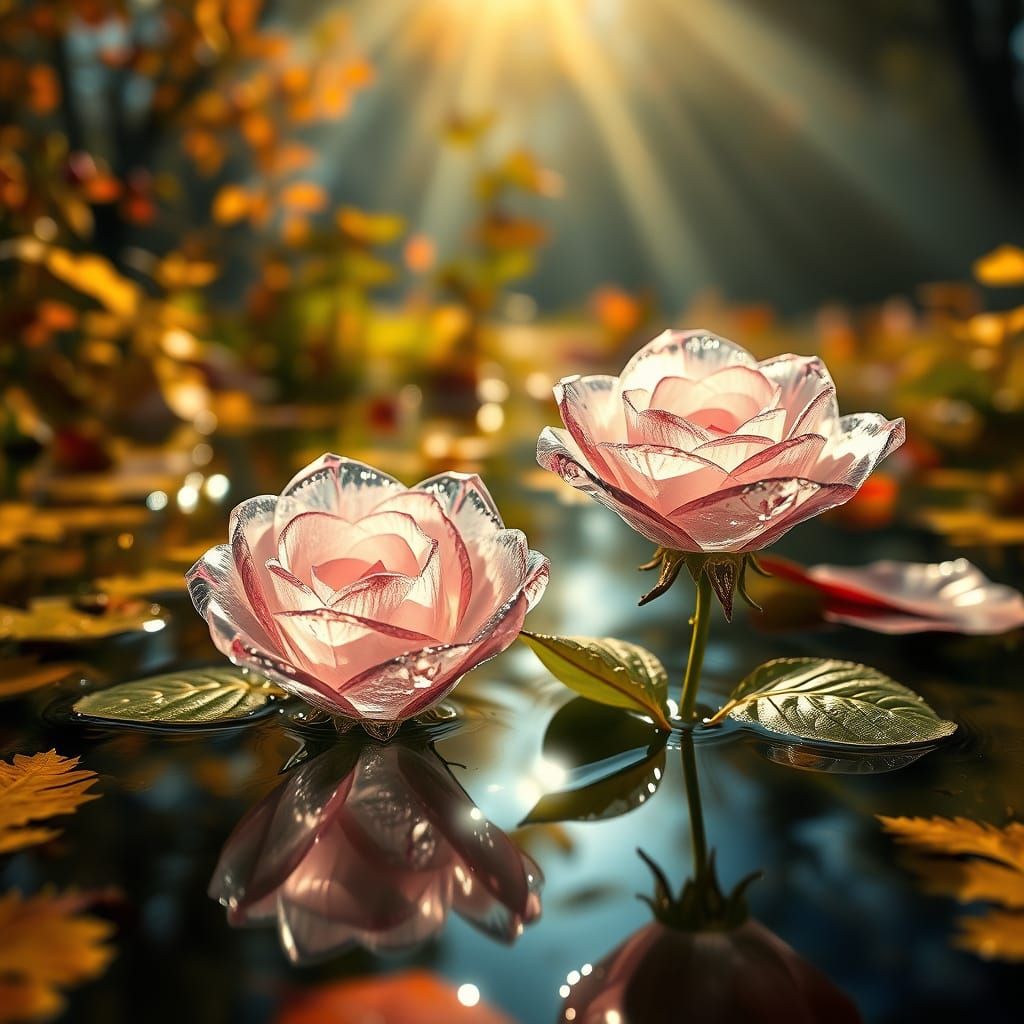 Crystal Roses Floating in Autumn Sunlight