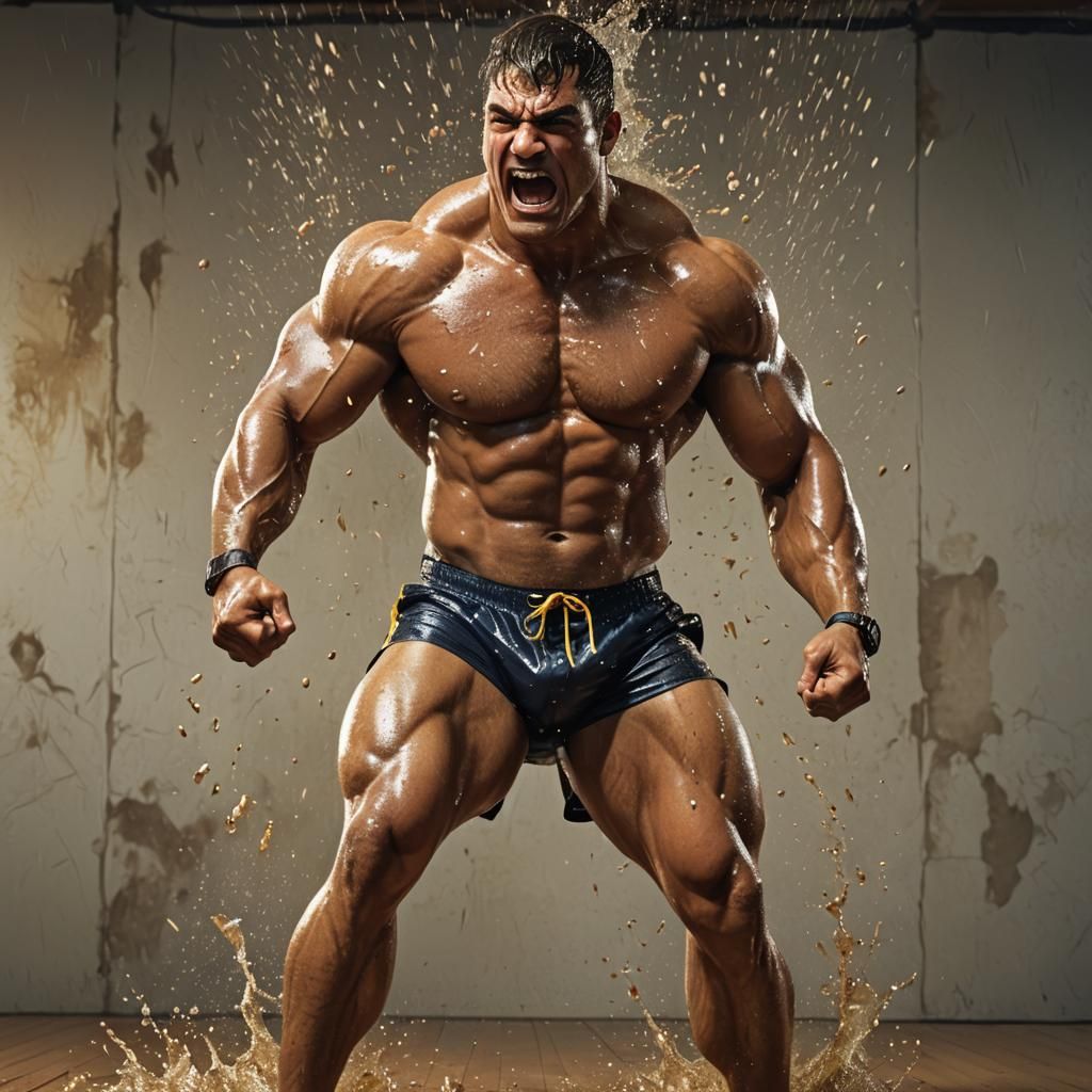 Colossal Bodybuilder Flexing: Hyper-Realistic Digital Art