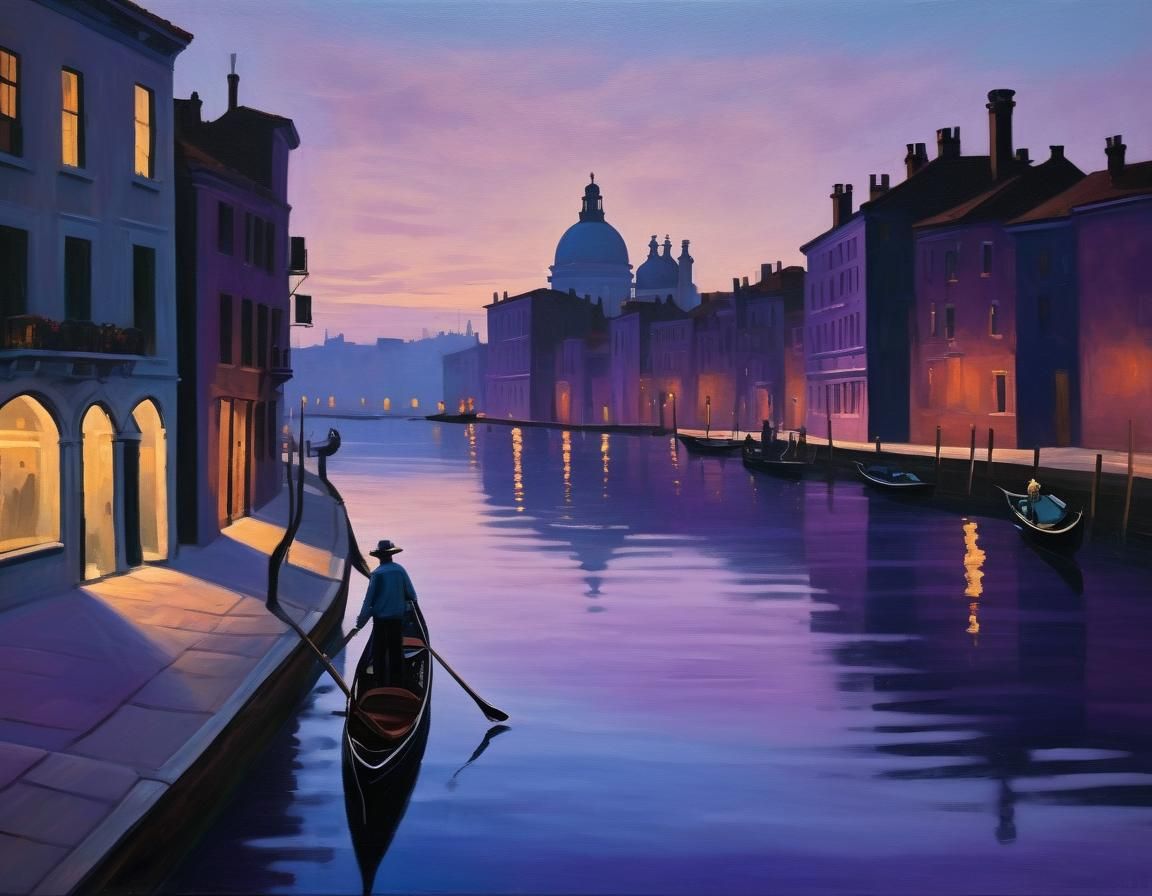 Gondolier at Twilight: An Edward Hopper-Inspired Oil Paintin...