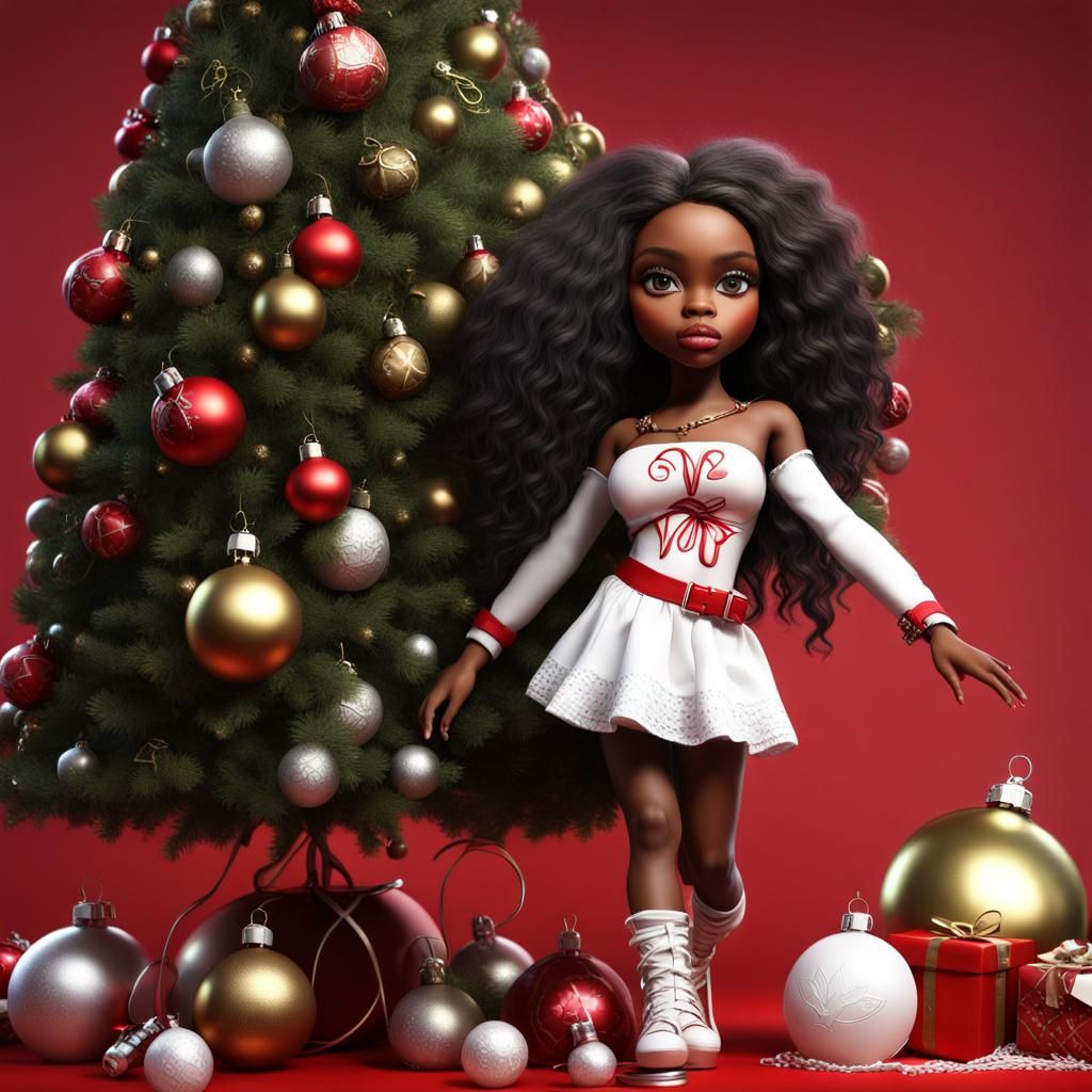 Hyperrealistic Bratz Doll in LV Christmas Outfit
