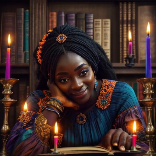 Vibrant Portrait of Girl with Burning Candles