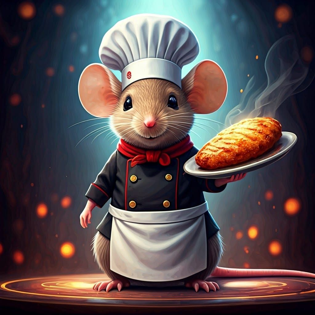 Mouse Chef with Entree: Baroque-Inspired Art