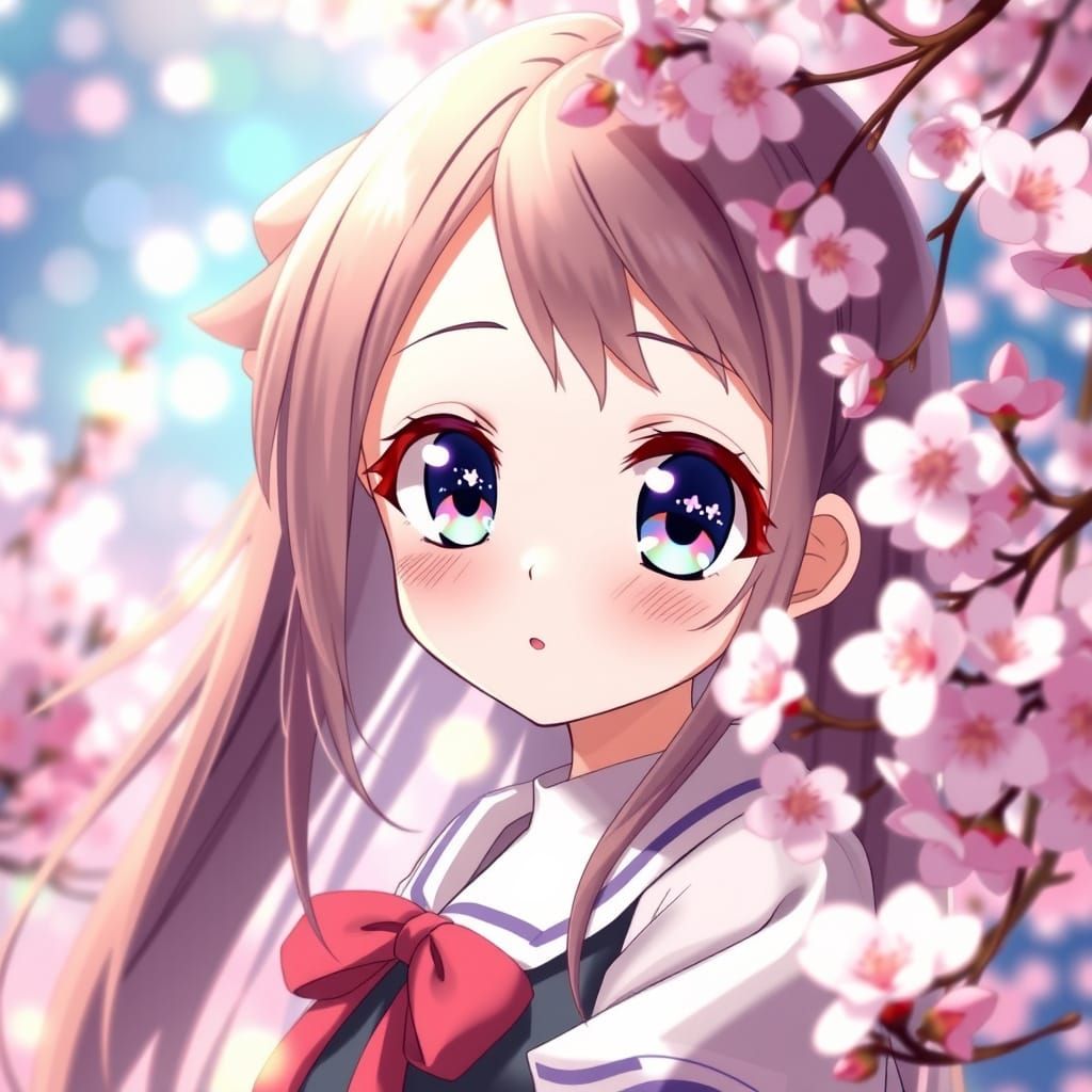 Anime Girl with Cherry Blossoms in Moe Style