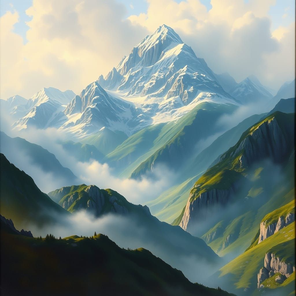 Majestic Mountain Range in Romantic Style