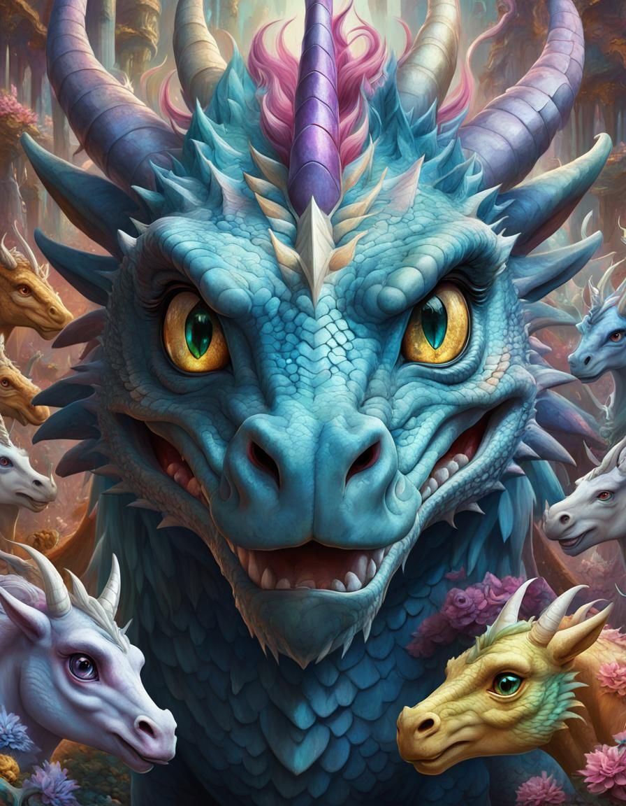 Scared Dragon Surrounded by Unicorns: Anime Portrait