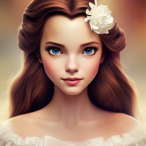 Hyperrealistic Belle Holding Flower, Digital Art