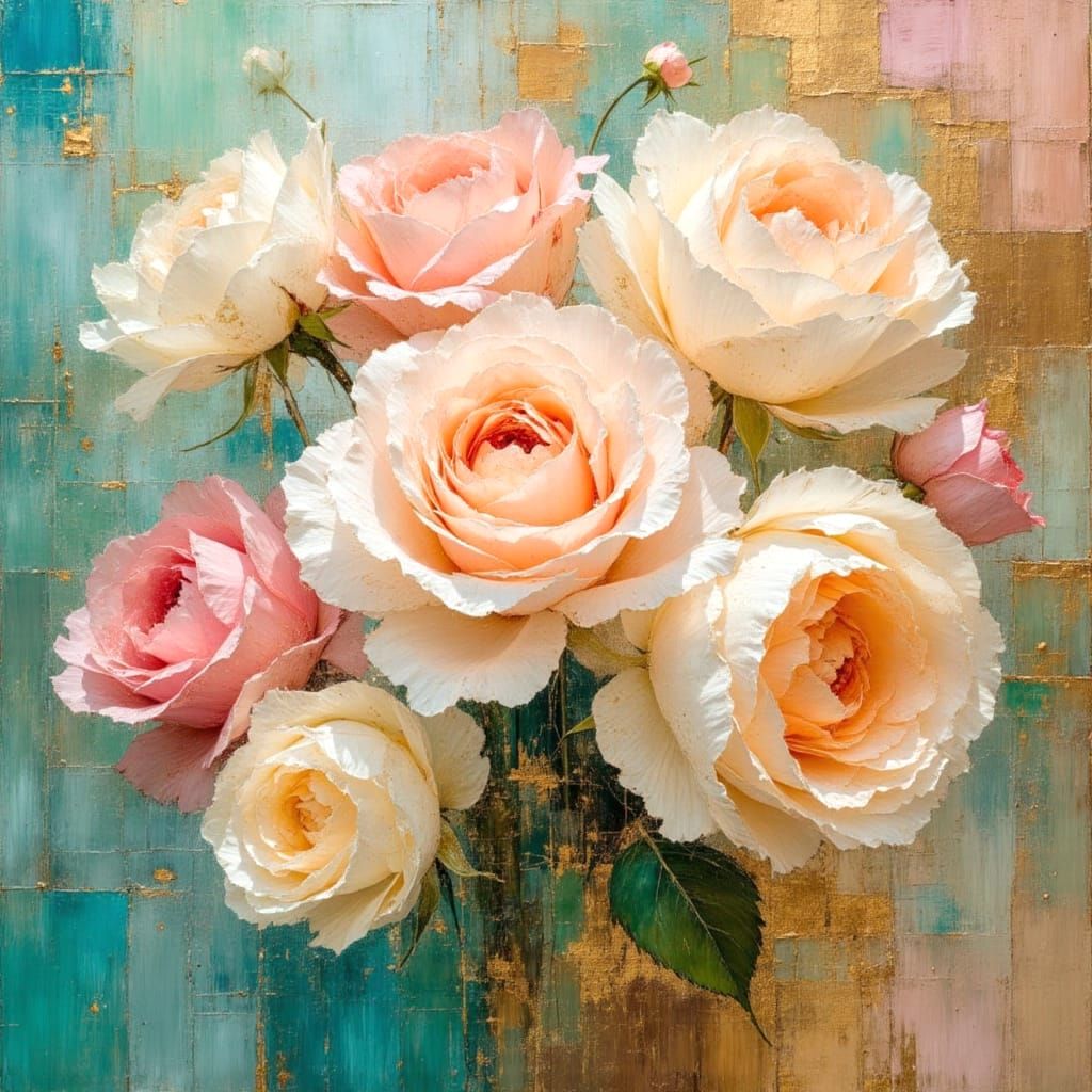 Ethereal Rose Bouquet Impasto Oil Painting