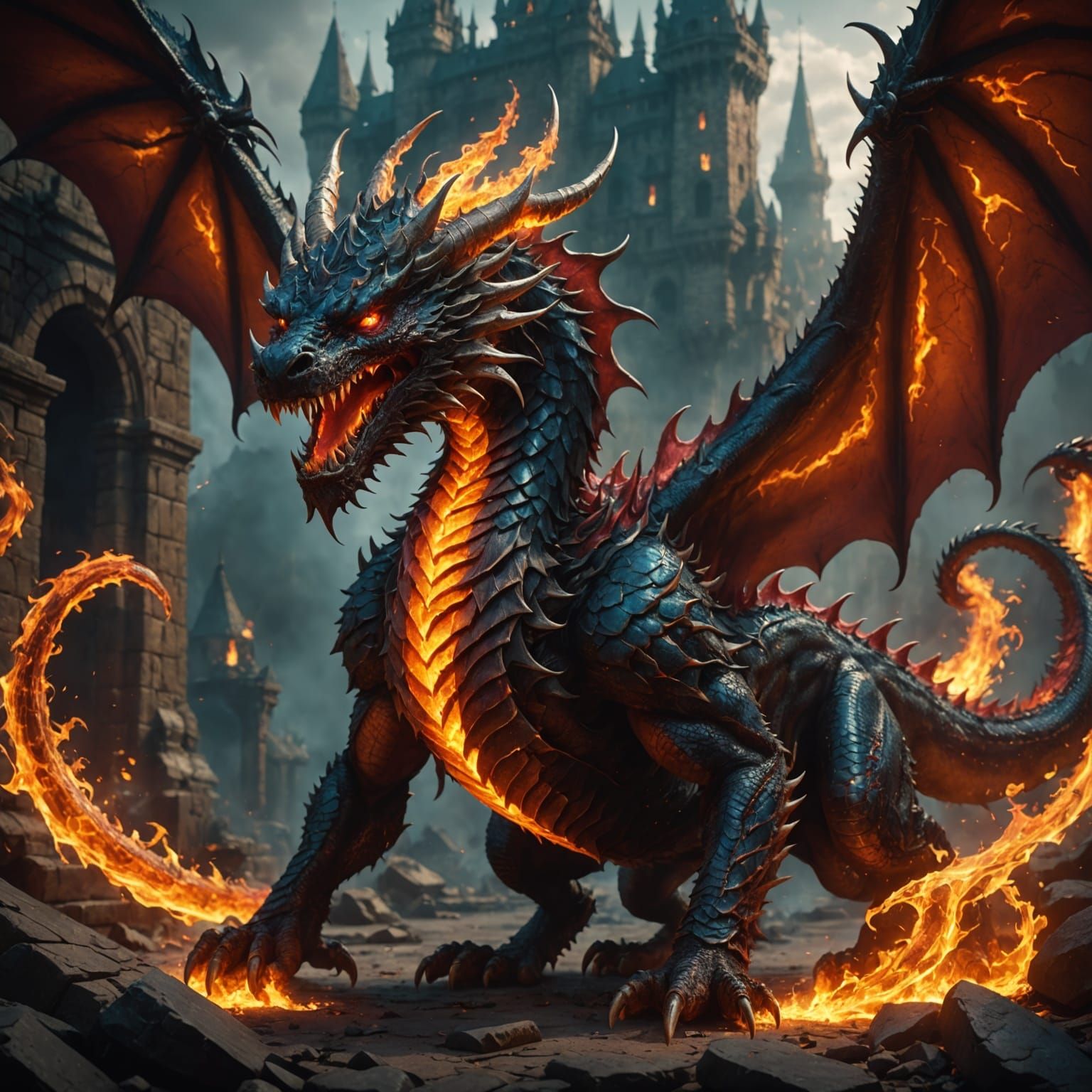 Cyberpunk-Style Dragon of Flames