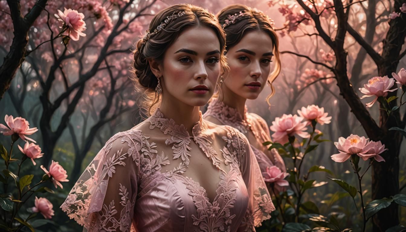 Charming Lady in Pink Dress: Tonalist Oil Painting