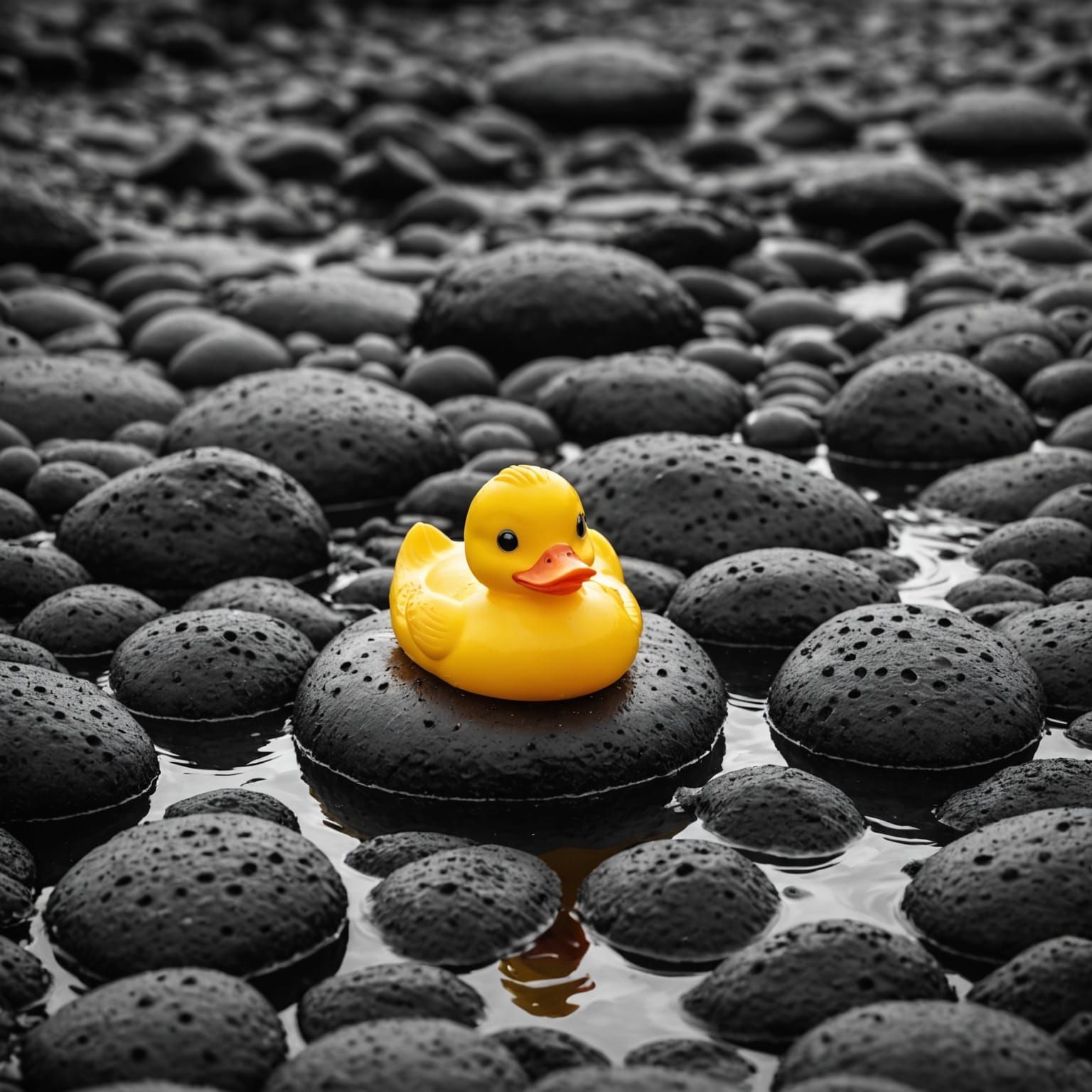 Rubber Duck Adrift in Fiery Lava