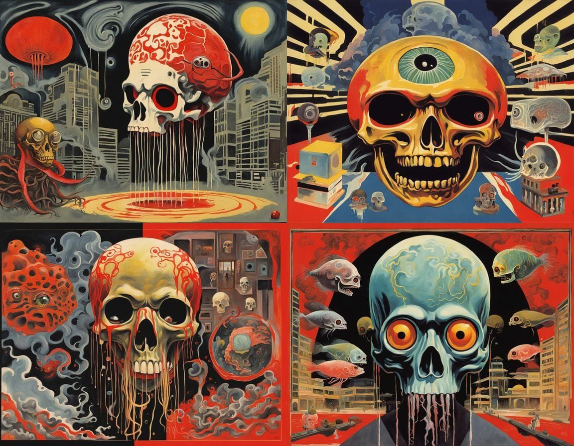 Yakuza Horror Art with Homunculus Jellyfish in Ladybird Styl...