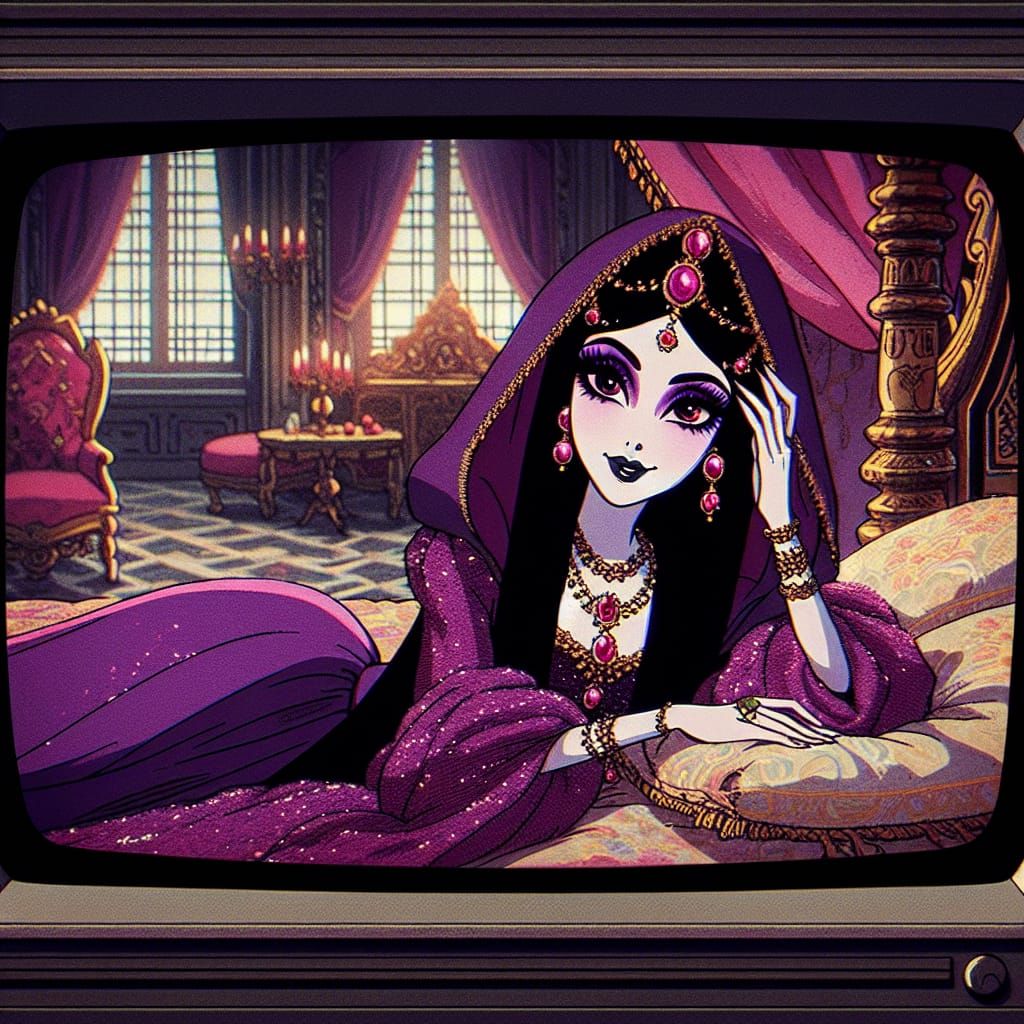 Mystical Sorceress in Lavish Palace Chamber