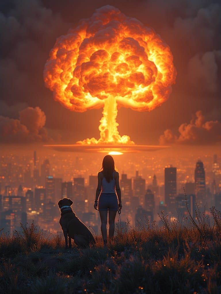 Woman and Dog Watch London Nuclear Explosion