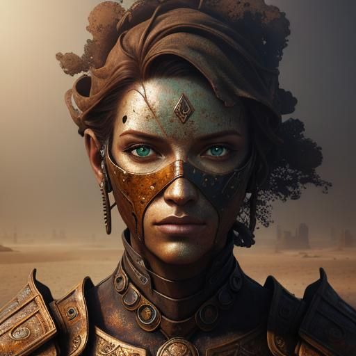 Surreal Double Exposure: Rusted Brainscape Portrait