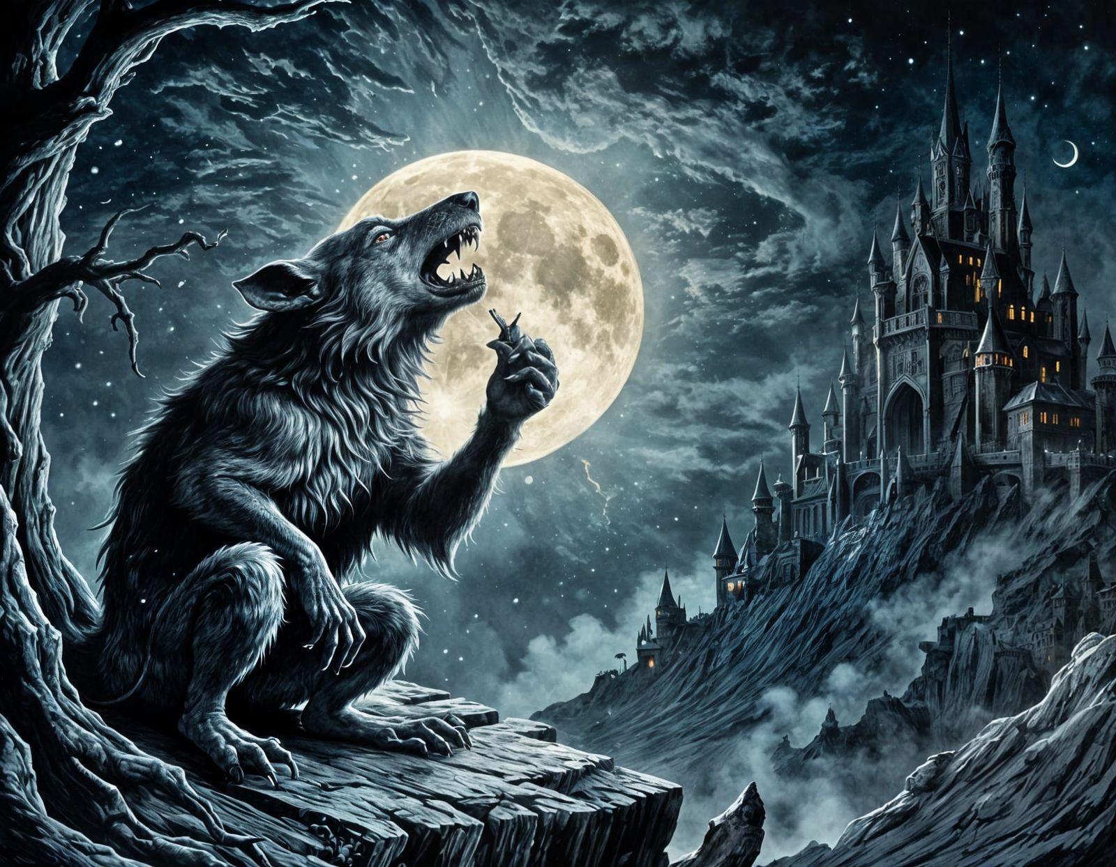 Weremouse Howling at Moon in Sinister Horror Art