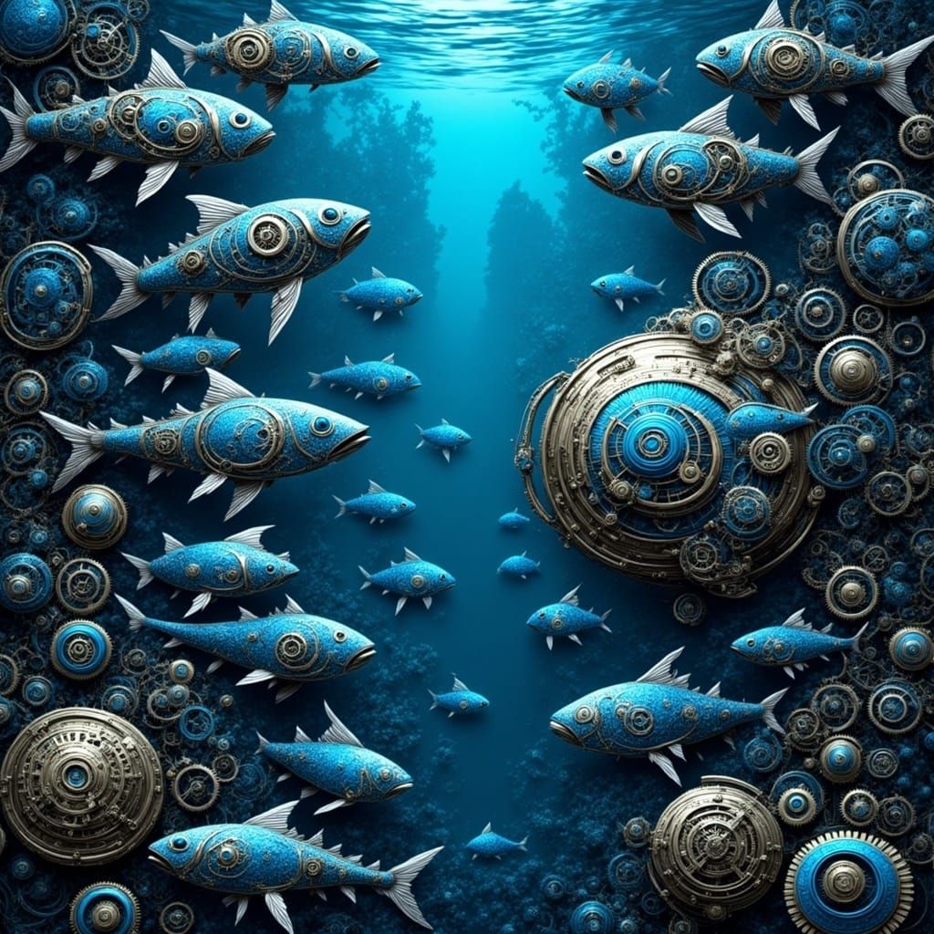 Steampunk Oceanic Dreamscape in Intricate Gearwork