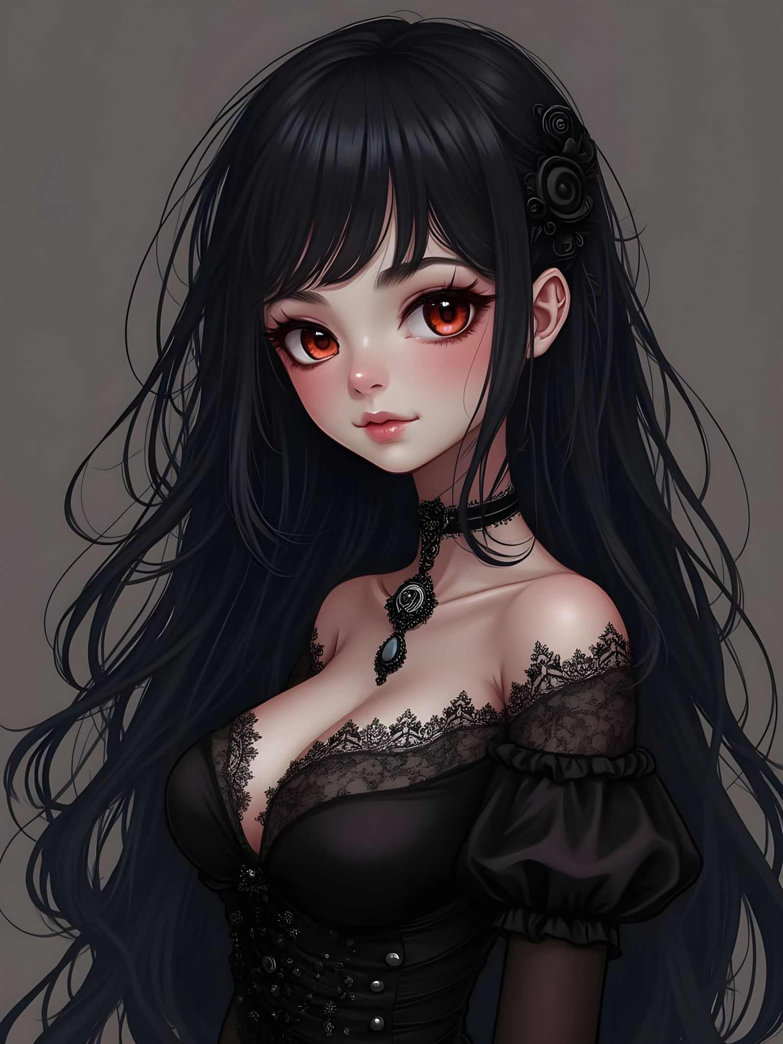 Gothic Romance Anime Goddess in Dark Nocturne Style