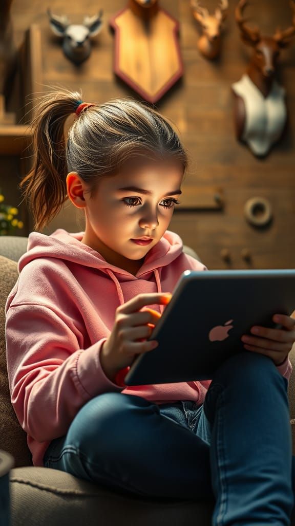 Young Girl Unlocks Adventure in Haunted House Gaming Session